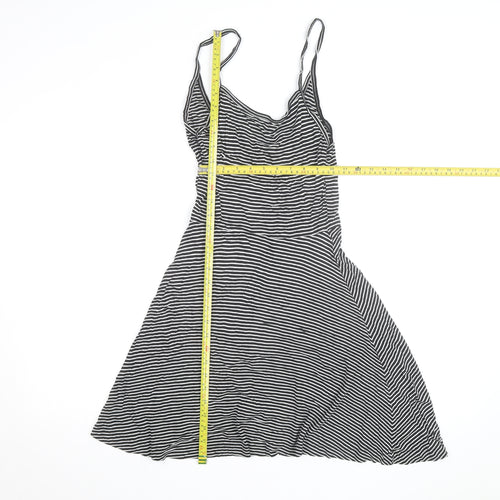 H&M Women's Black Striped Slip Dress Size 12 Sleeveless Jersey