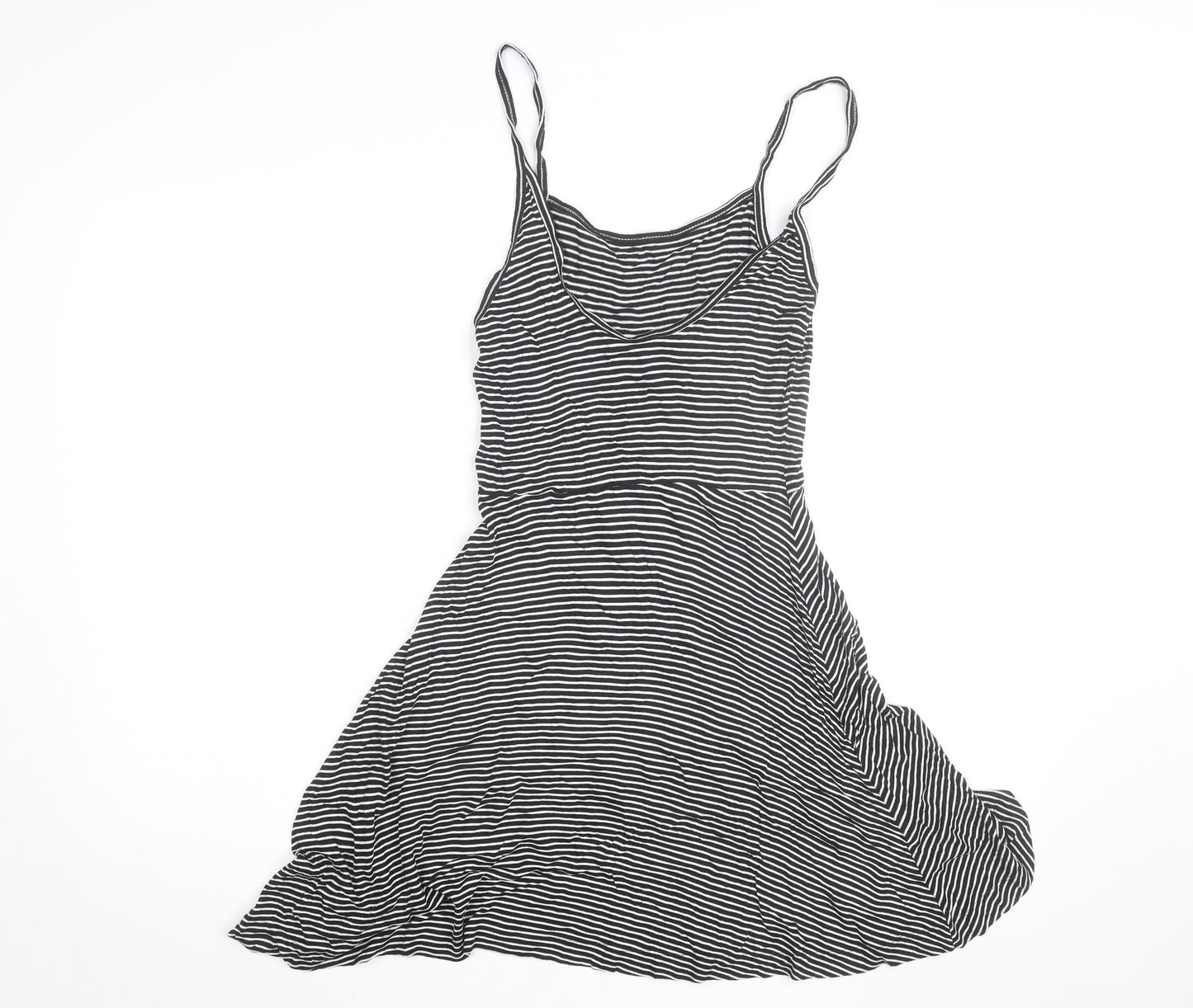 H&M Women's Black Striped Slip Dress Size 12 Sleeveless Jersey