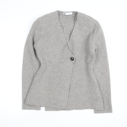 Zara Women Grey Wool Blend V-Neck Cardigan Size S