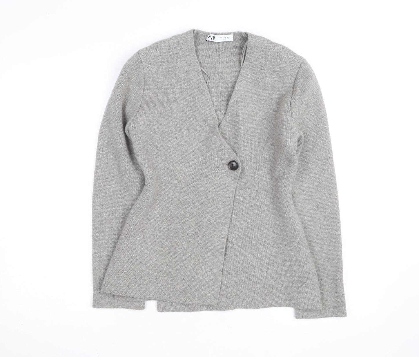 Zara Women Grey Wool Blend V-Neck Cardigan Size S