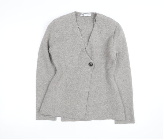 Zara Women Grey Wool Blend V-Neck Cardigan Size S