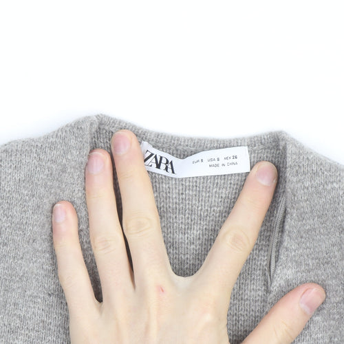 Zara Women Grey Wool Blend V-Neck Cardigan Size S