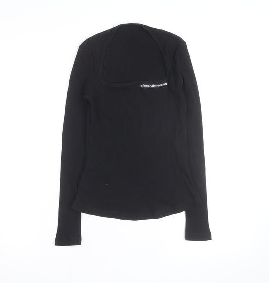 Alexander Wang Women's Black Long Sleeve Slim Fit Ribbed T-Shirt M