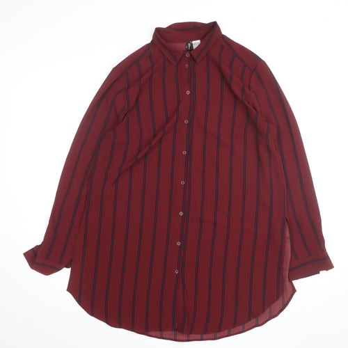 H&M Divided Women's Red Striped Long Sleeve Button-Up Shirt Size 12
