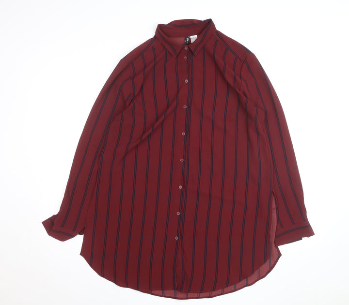 H&M Divided Women's Red Striped Long Sleeve Button-Up Shirt Size 12