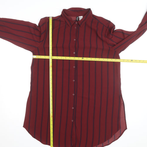 H&M Divided Women's Red Striped Long Sleeve Button-Up Shirt Size 12