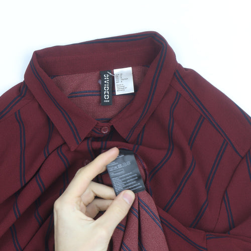H&M Divided Women's Red Striped Long Sleeve Button-Up Shirt Size 12
