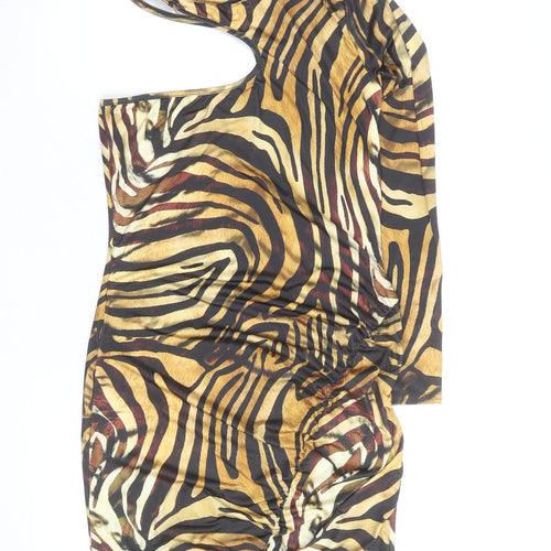 PrettyLittleThing Women’s Brown Animal Print One Shoulder Bodycon Dress Size 12