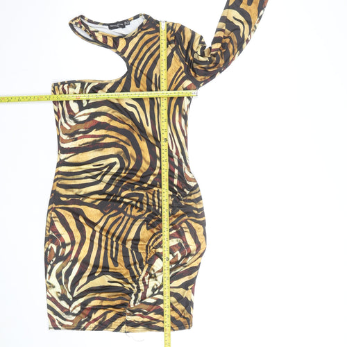 PrettyLittleThing Women’s Brown Animal Print One Shoulder Bodycon Dress Size 12
