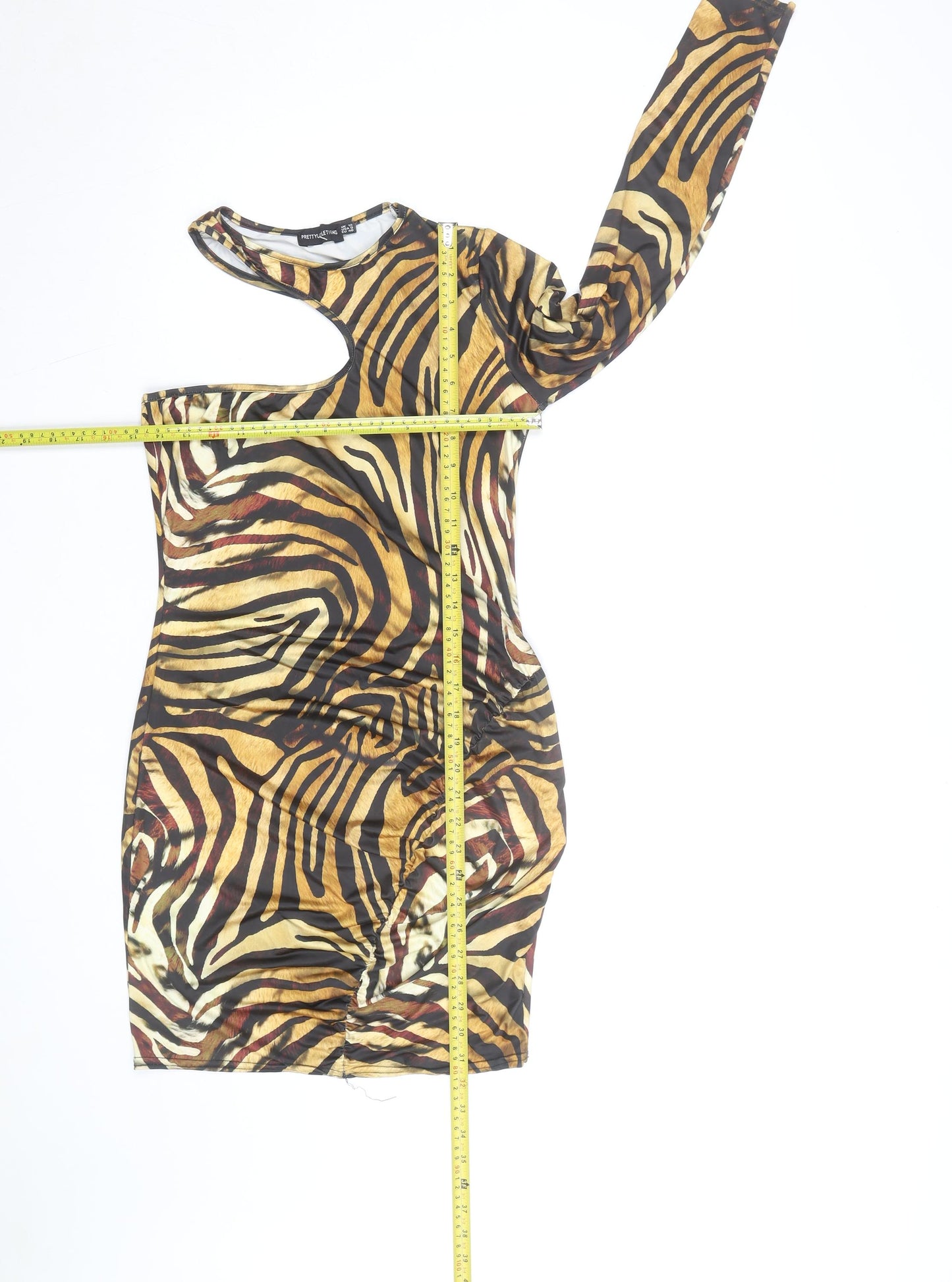 PrettyLittleThing Women’s Brown Animal Print One Shoulder Bodycon Dress Size 12