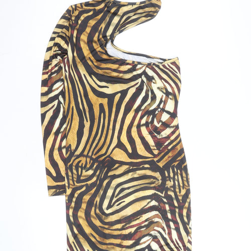 PrettyLittleThing Women’s Brown Animal Print One Shoulder Bodycon Dress Size 12