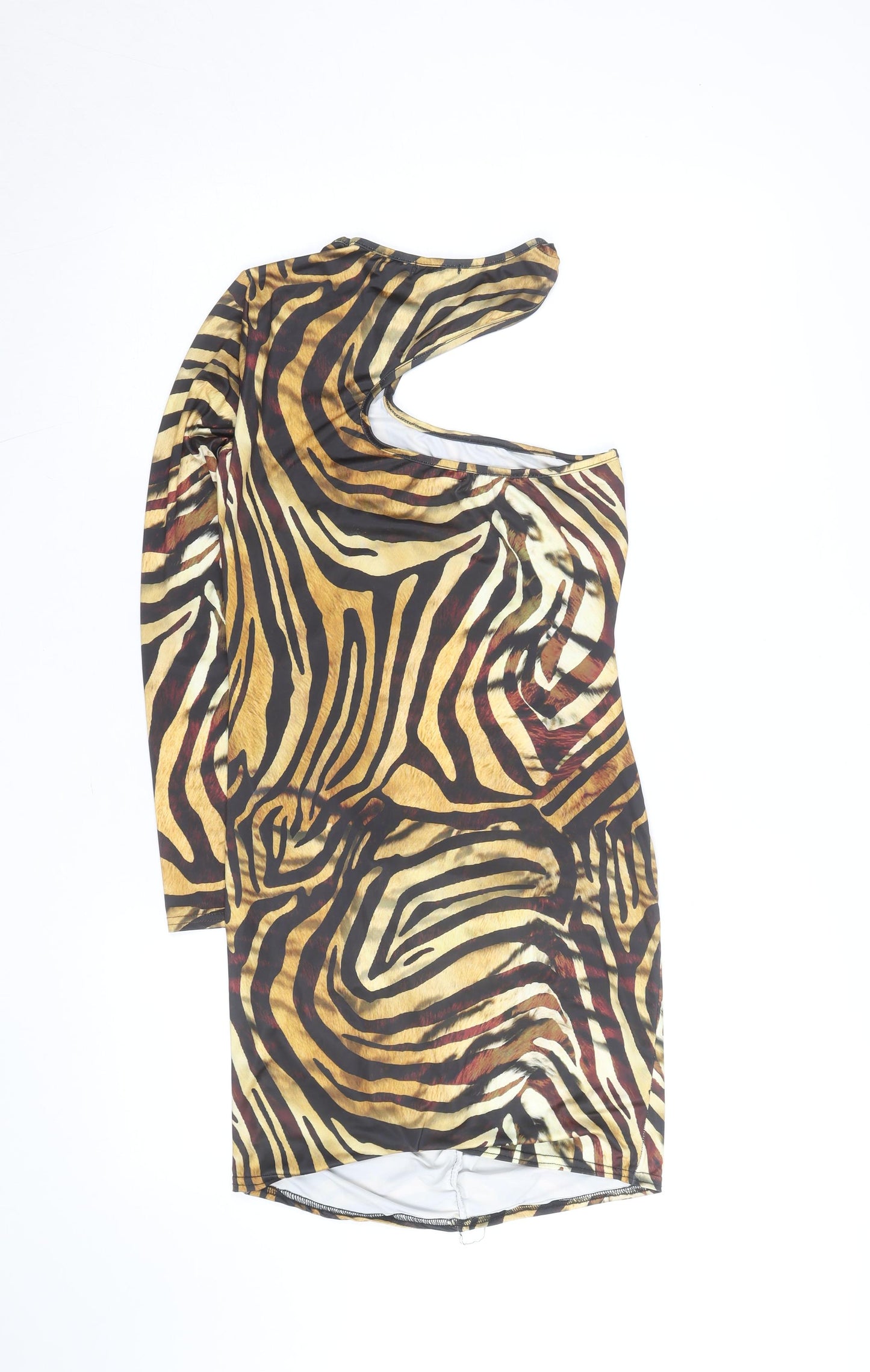 PrettyLittleThing Women’s Brown Animal Print One Shoulder Bodycon Dress Size 12
