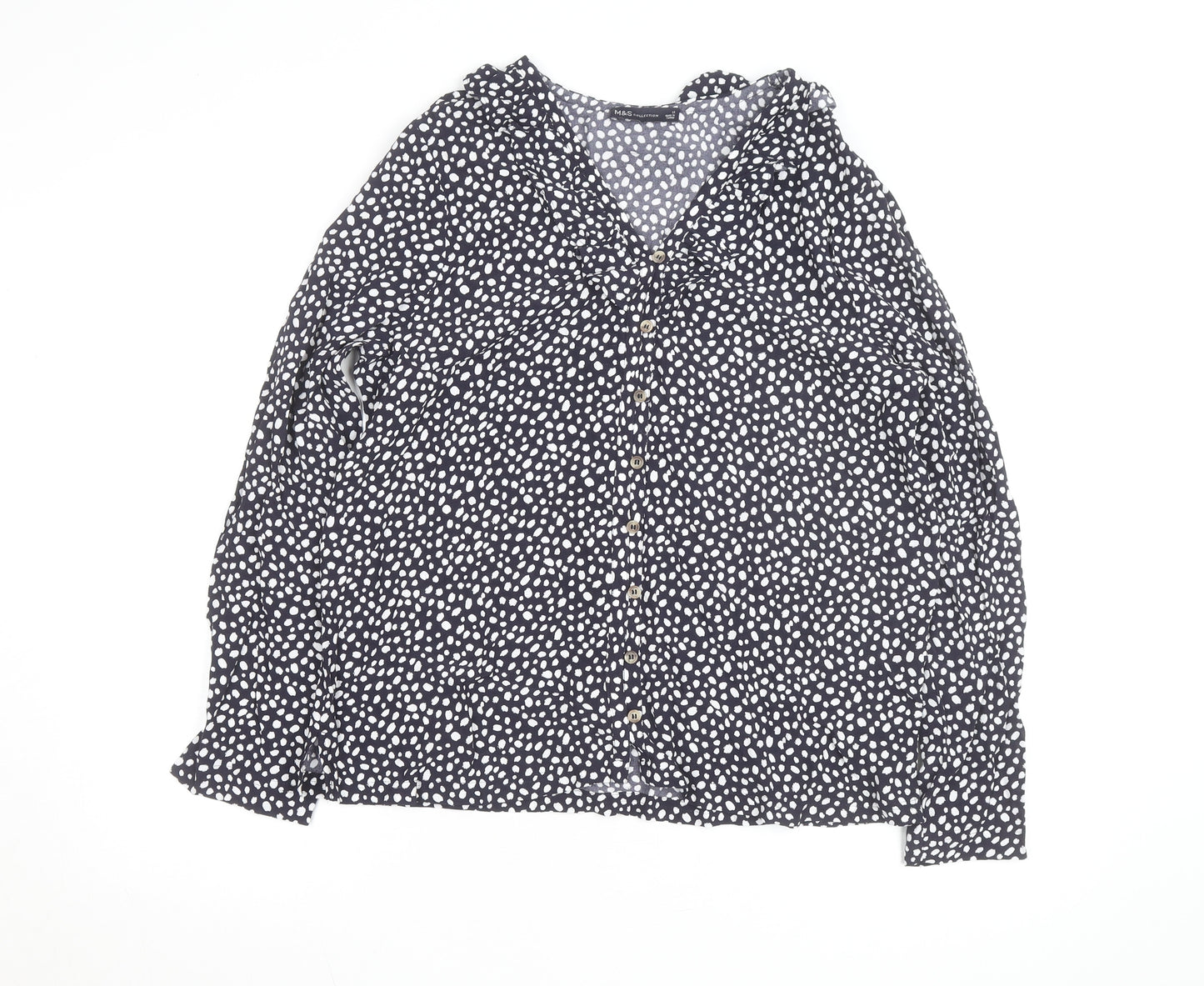 Marks and Spencer Women's Blue Polka Dot Ruffle Blouse Size 12