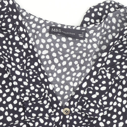 Marks and Spencer Women's Blue Polka Dot Ruffle Blouse Size 12