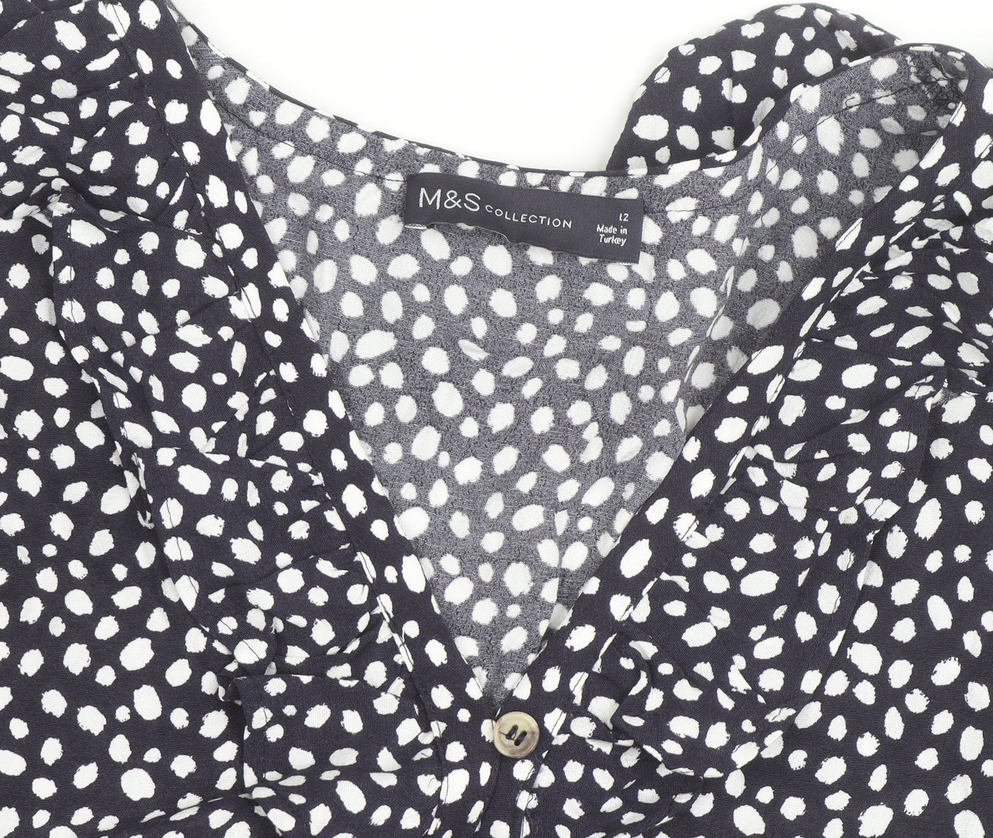 Marks and Spencer Women's Blue Polka Dot Ruffle Blouse Size 12