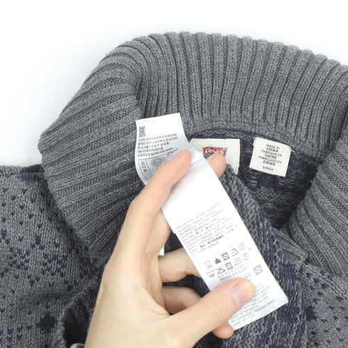 Levi's Men's Grey Shawl Collar Knit Pullover Jumper Size S