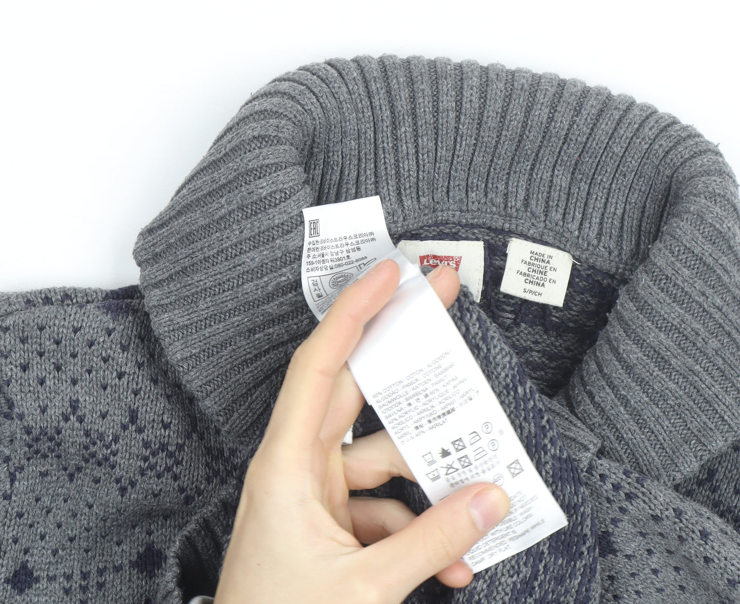 Levi's Men's Grey Shawl Collar Knit Pullover Jumper Size S