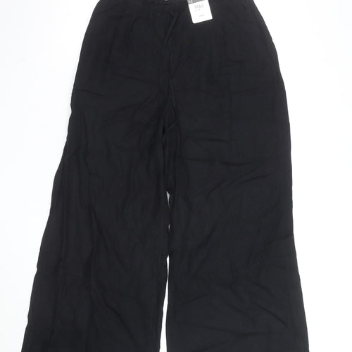 Marks and Spencer Womens Black Size 12 Regular Linen Wide-Leg Trousers