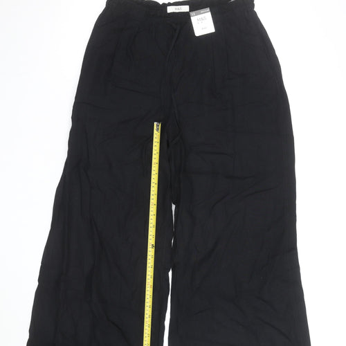Marks and Spencer Womens Black Size 12 Regular Linen Wide-Leg Trousers