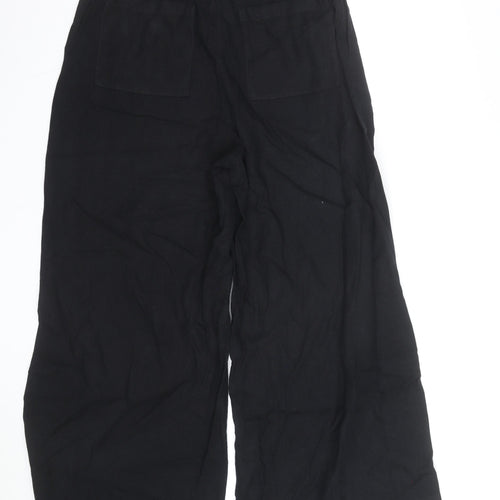 Marks and Spencer Womens Black Size 12 Regular Linen Wide-Leg Trousers