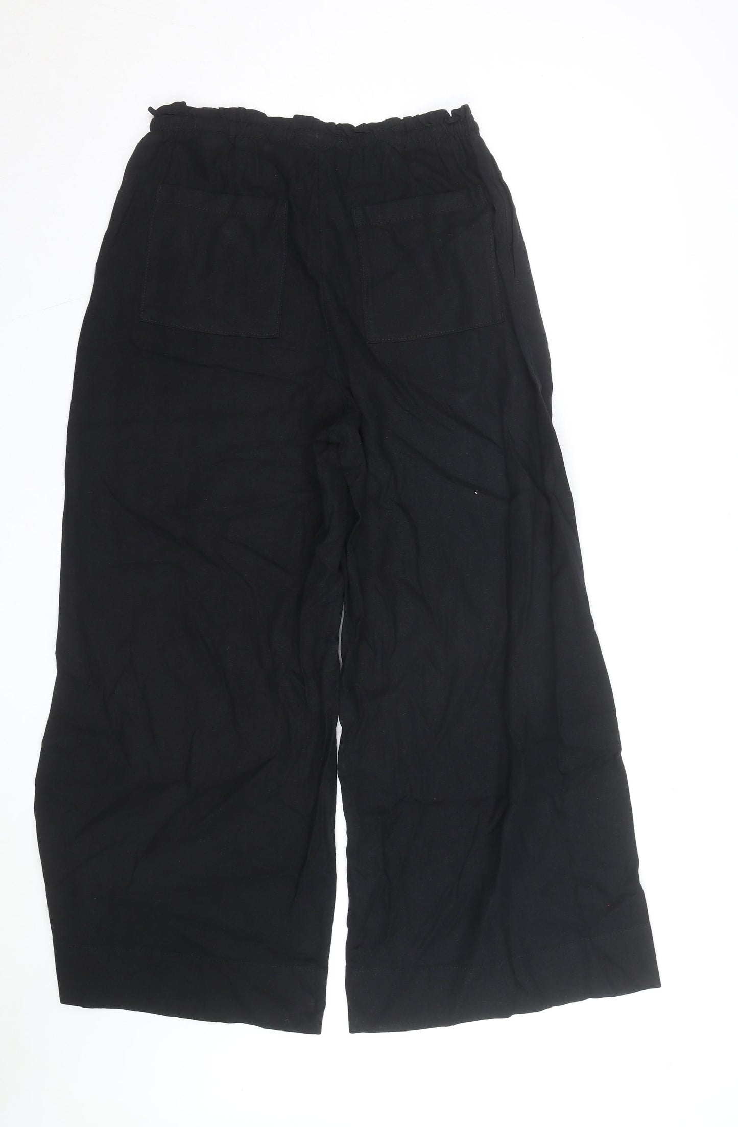Marks and Spencer Womens Black Size 12 Regular Linen Wide-Leg Trousers