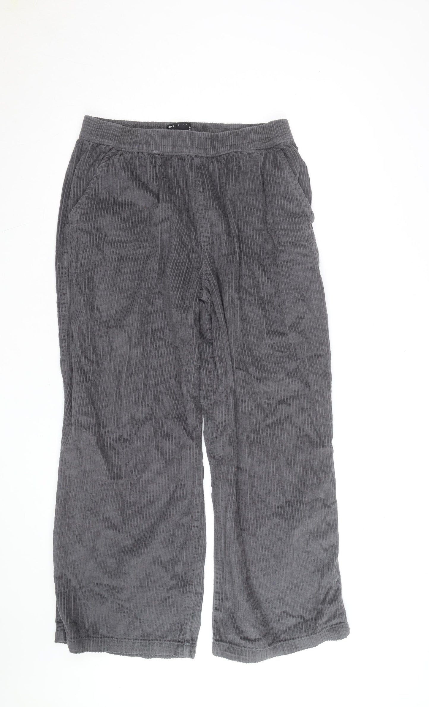 ASOS DESIGN Women Grey Corduroy Wide-Leg Trousers UK 14