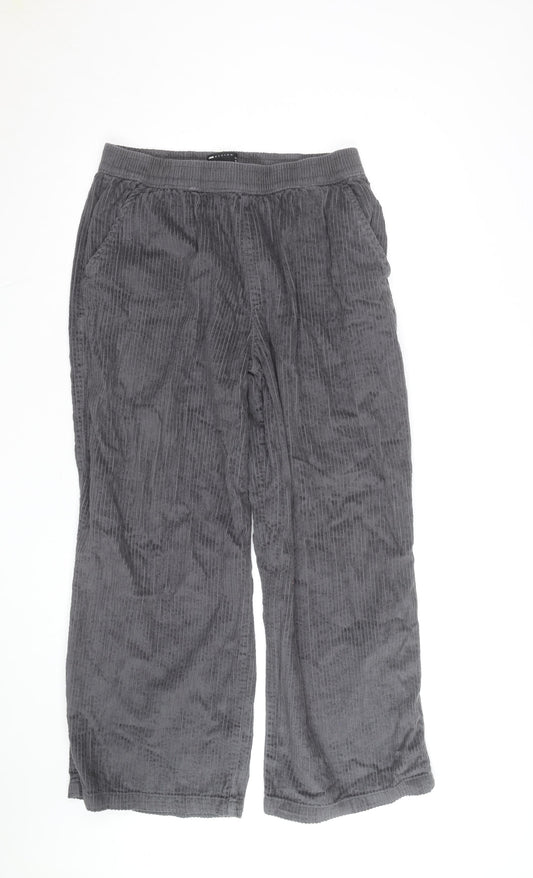 ASOS DESIGN Women Grey Corduroy Wide-Leg Trousers UK 14