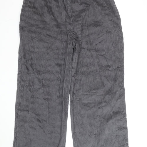 ASOS DESIGN Women Grey Corduroy Wide-Leg Trousers UK 14