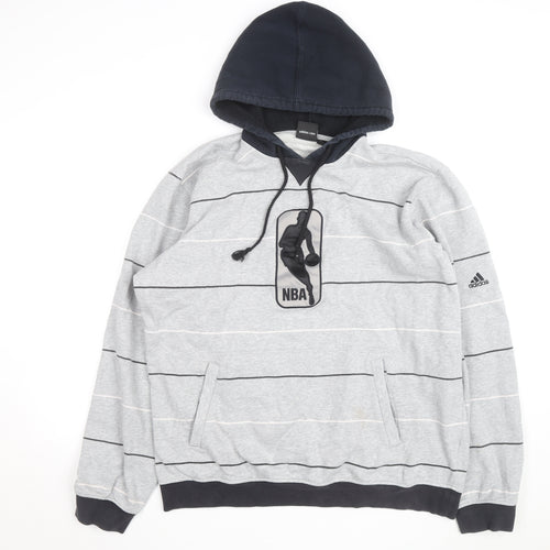 Adidas Men's Grey Striped NBA Pullover Hoodie Size L