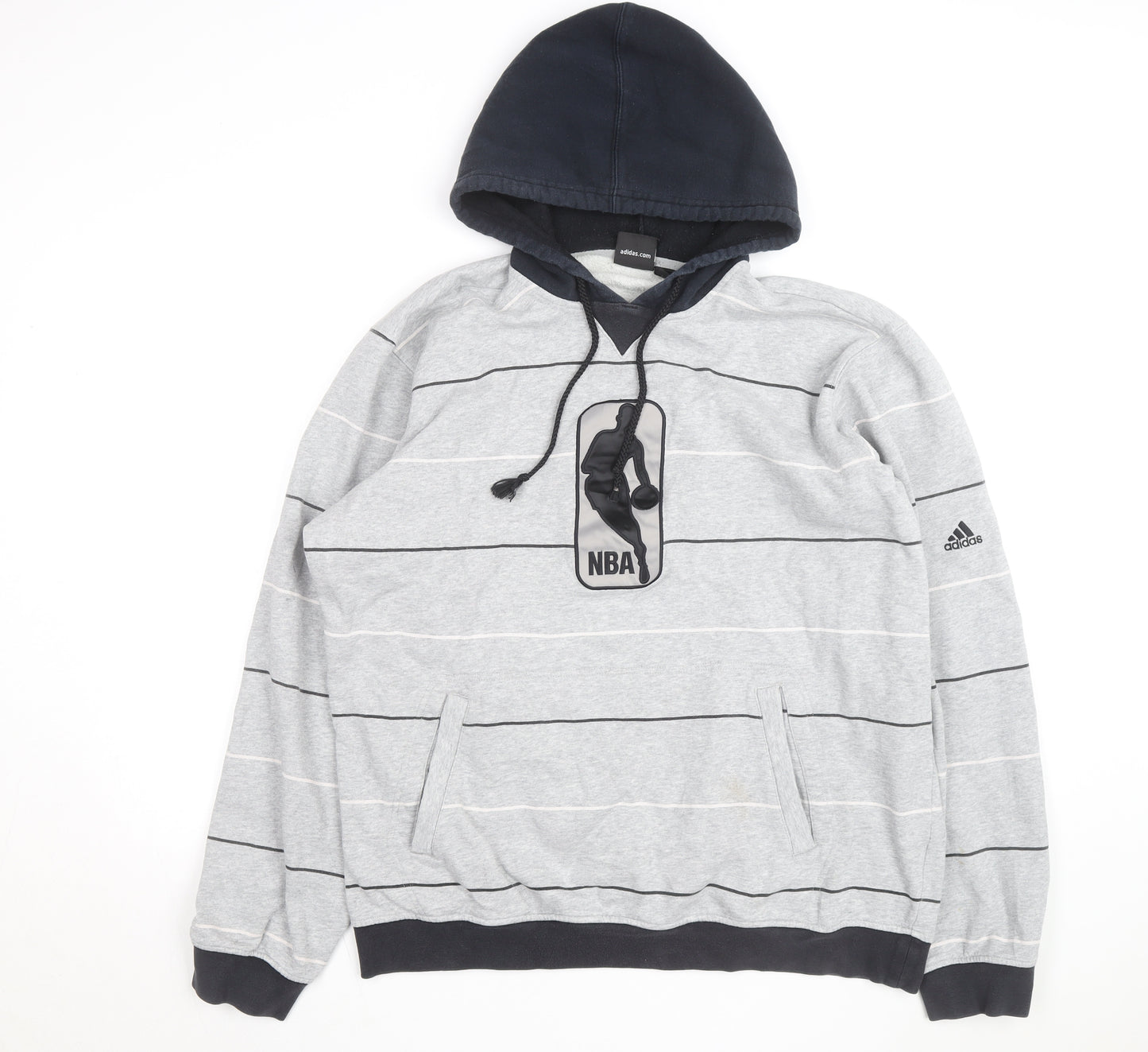 Adidas Men's Grey Striped NBA Pullover Hoodie Size L