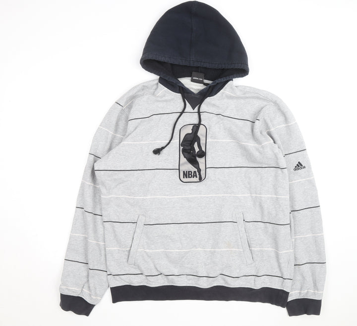 Adidas Men's Grey Striped NBA Pullover Hoodie Size L
