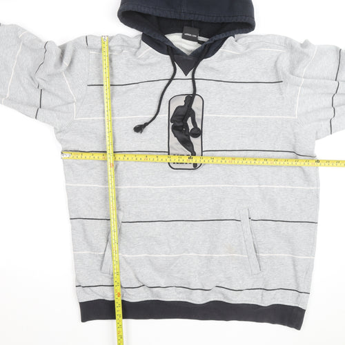 Adidas Men's Grey Striped NBA Pullover Hoodie Size L
