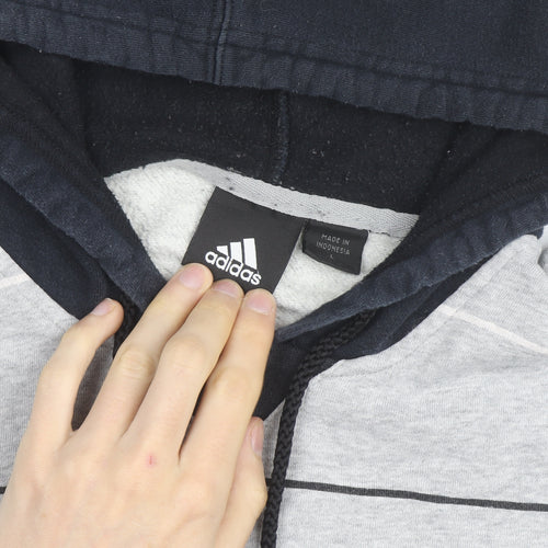 Adidas Men's Grey Striped NBA Pullover Hoodie Size L