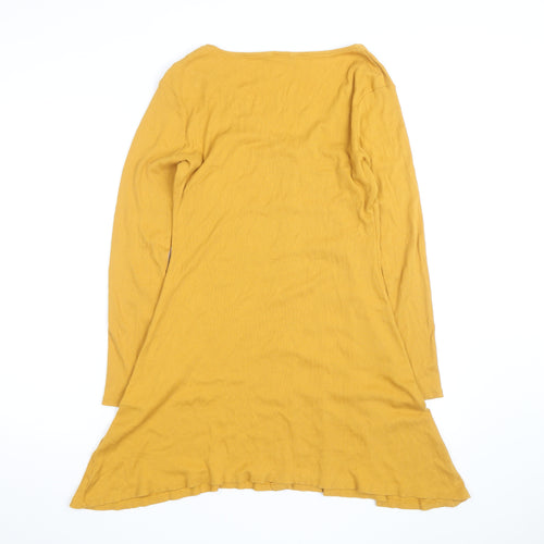 Boohoo Womens Yellow Long Sleeve A-Line Button Jersey Dress Size 12