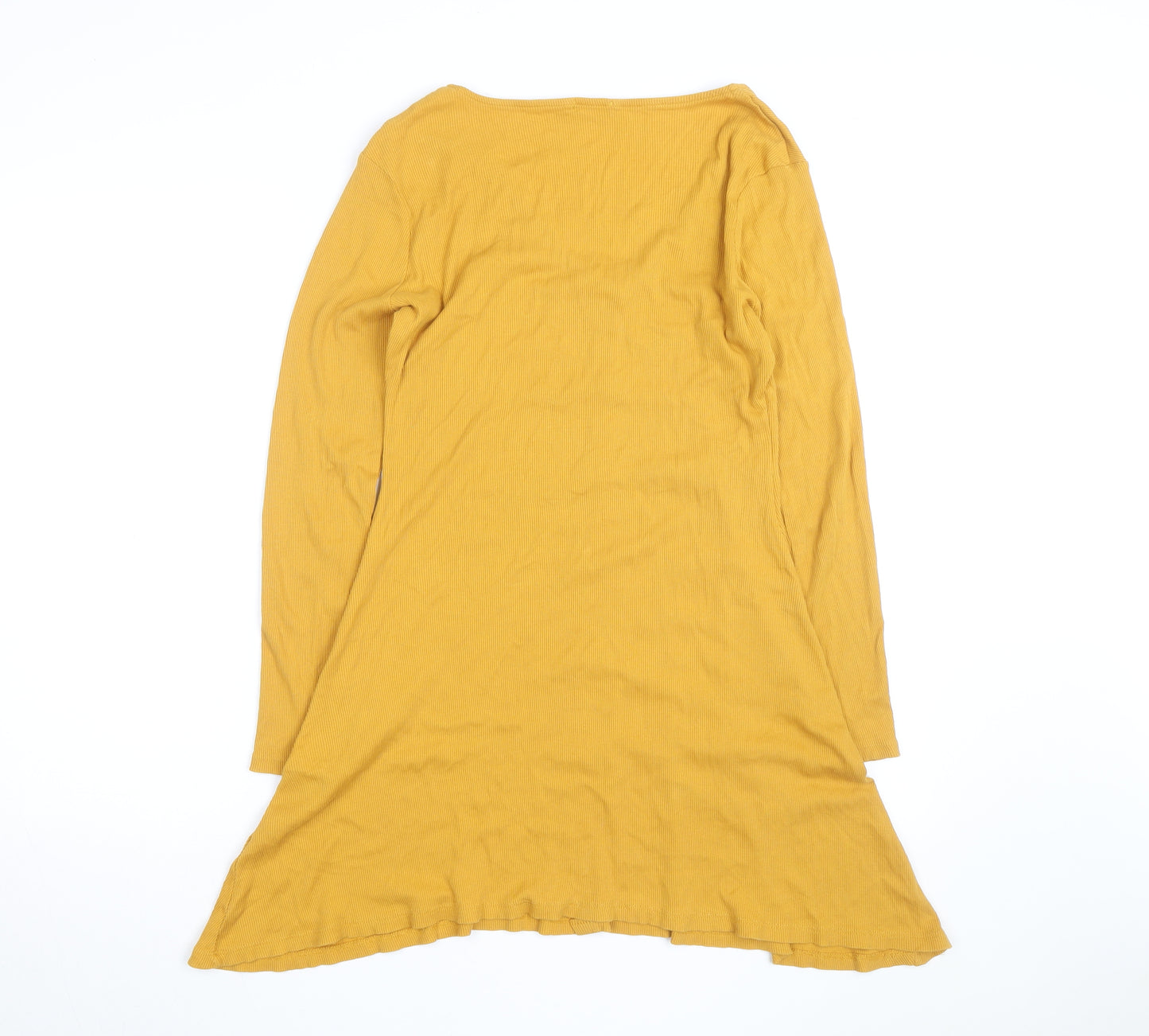 Boohoo Womens Yellow Long Sleeve A-Line Button Jersey Dress Size 12