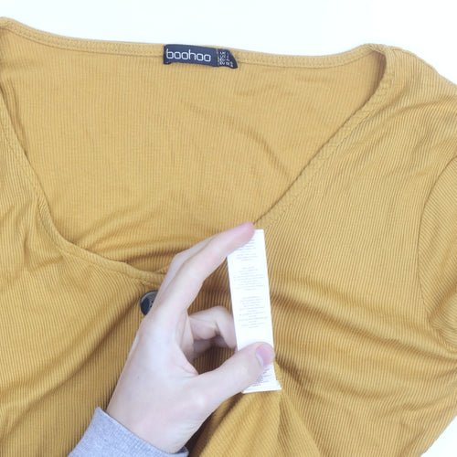 Boohoo Womens Yellow Long Sleeve A-Line Button Jersey Dress Size 12