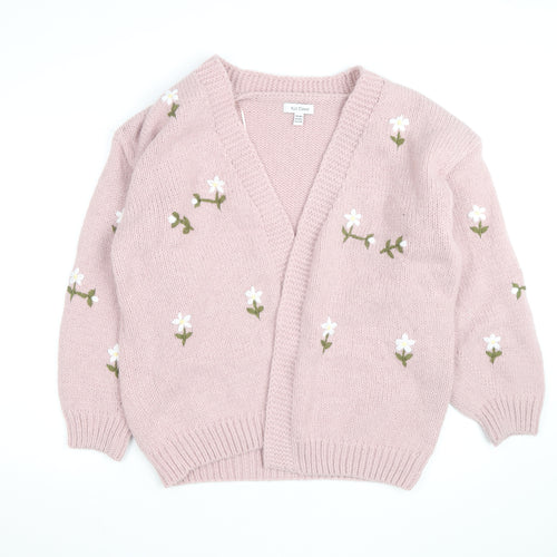 Wild Flower Women Pink Floral Embroidered V-Neck Cardigan M