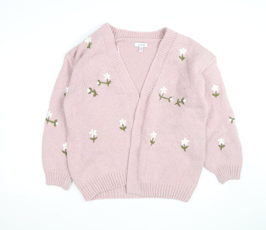 Wild Flower Women Pink Floral Embroidered V-Neck Cardigan M