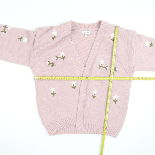 Wild Flower Women Pink Floral Embroidered V-Neck Cardigan M