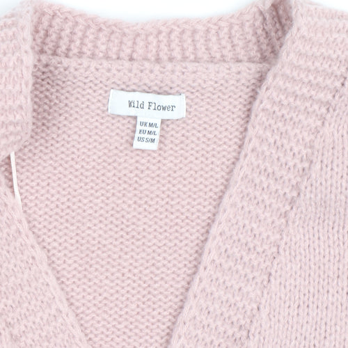 Wild Flower Women Pink Floral Embroidered V-Neck Cardigan M