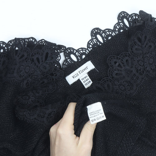Wild Flower Women's Black V-Neck Lace Trim Knit Jumper Size M