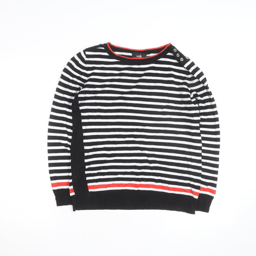 Wallis Women Black White Striped Button Shoulder Jumper Size 14