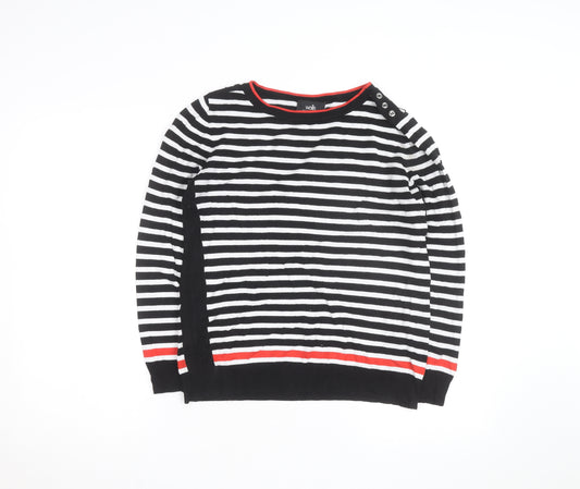Wallis Women Black White Striped Button Shoulder Jumper Size 14