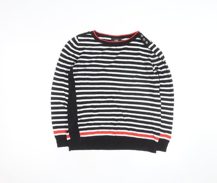 Wallis Women Black White Striped Button Shoulder Jumper Size 14