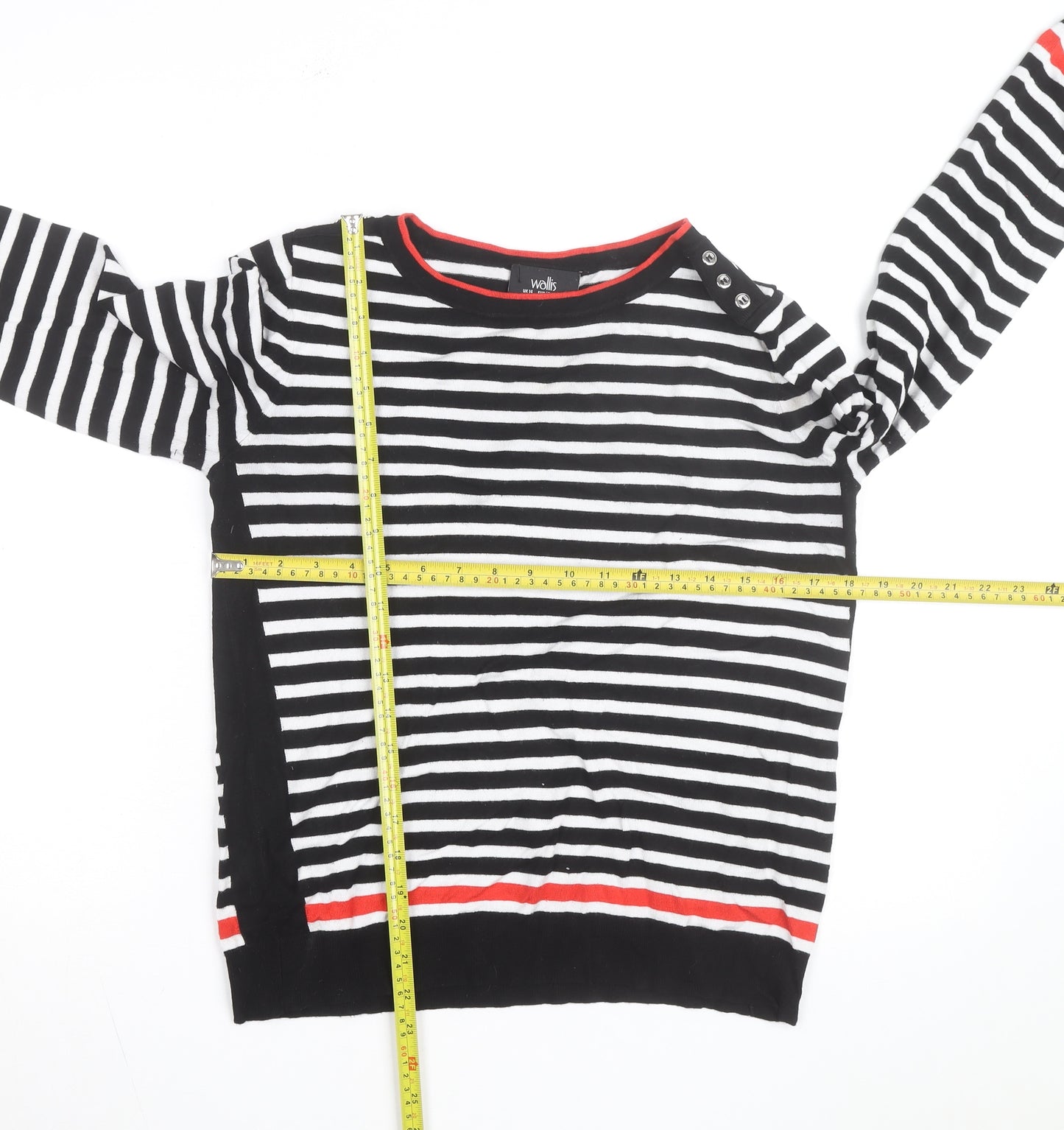 Wallis Women Black White Striped Button Shoulder Jumper Size 14