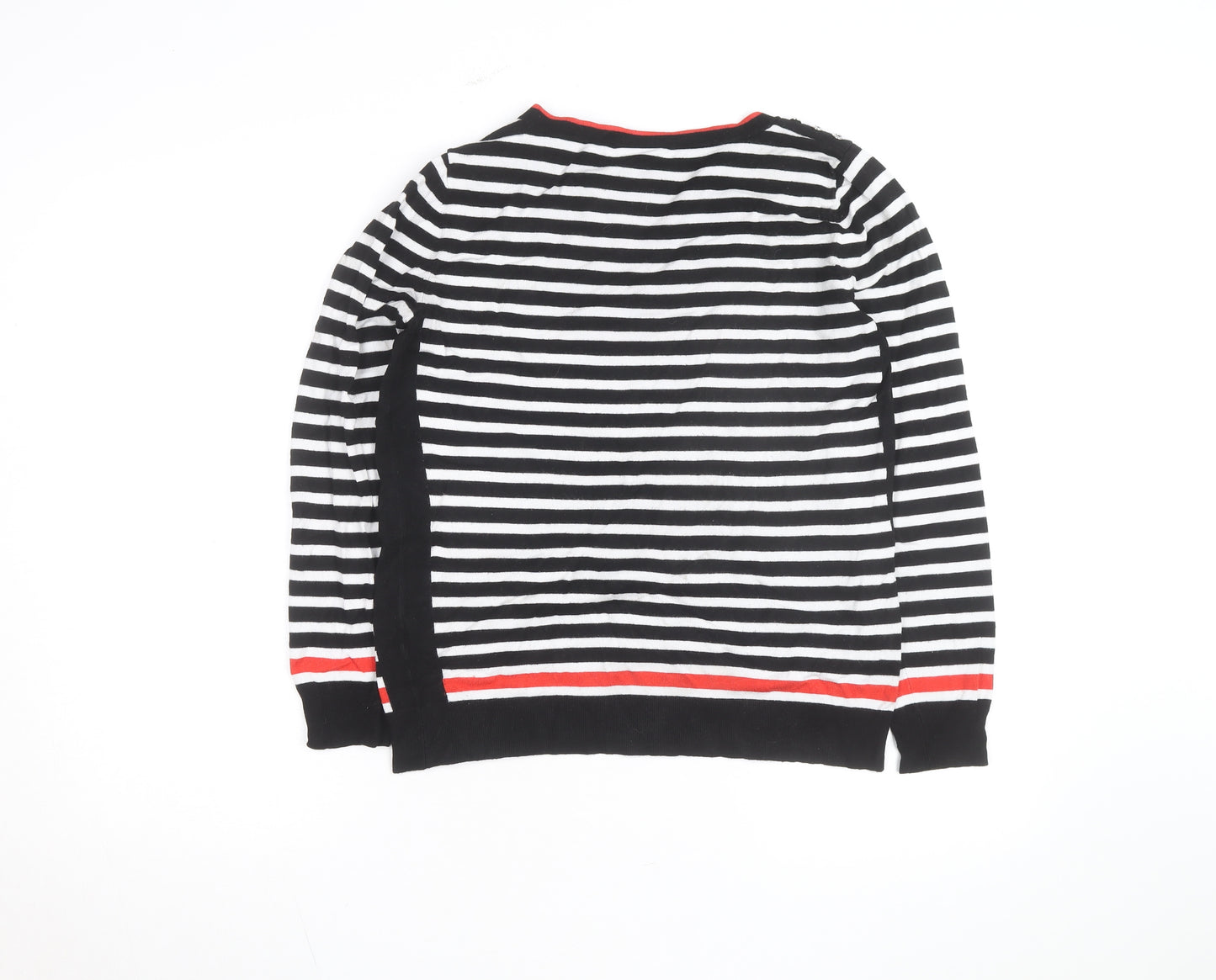 Wallis Women Black White Striped Button Shoulder Jumper Size 14