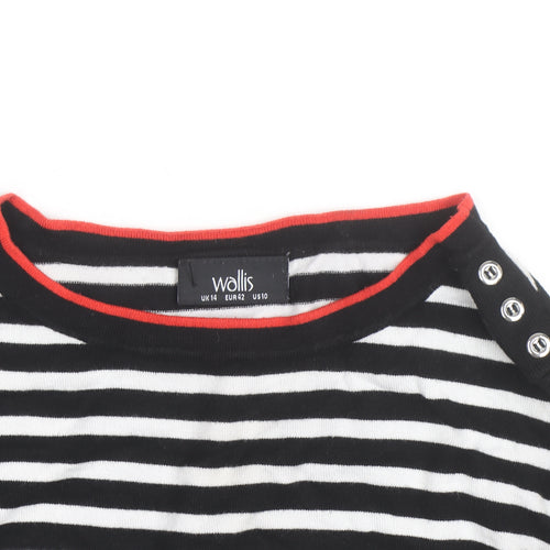 Wallis Women Black White Striped Button Shoulder Jumper Size 14