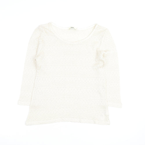Oasis Women Ivory Open-Knit Scoop Neck 3/4 Sleeve Jumper Size M
