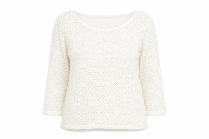 Oasis Women Ivory Open-Knit Scoop Neck 3/4 Sleeve Jumper Size M