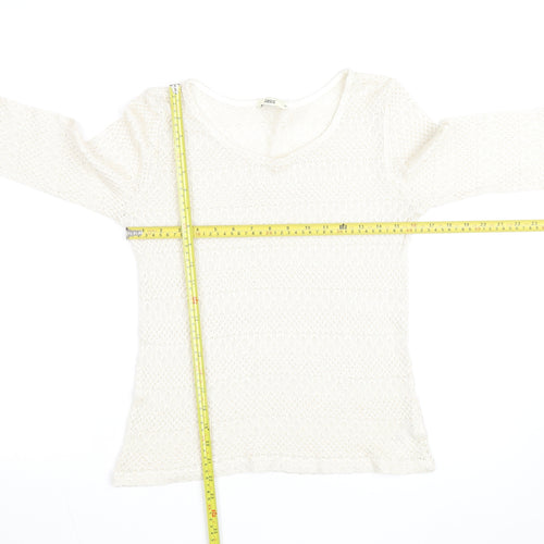 Oasis Women Ivory Open-Knit Scoop Neck 3/4 Sleeve Jumper Size M